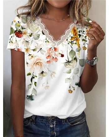 Lace Casual Jersey Floral T-Shirt