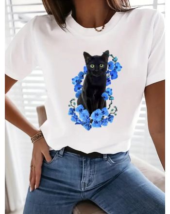 Loose Cotton Cat Casual T-Shirt