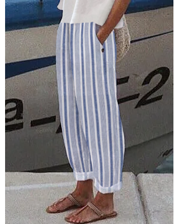 Casual Basic Striped Straight Pants With Pockets