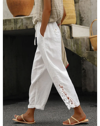 Linen Plain Cotton And Linen Lace Pants