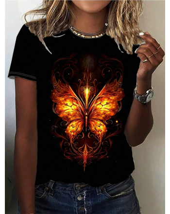 Casual Crew Neck Butterfly T-Shirt