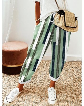 Loose Abstract Stripes Drawstring Casual Pants