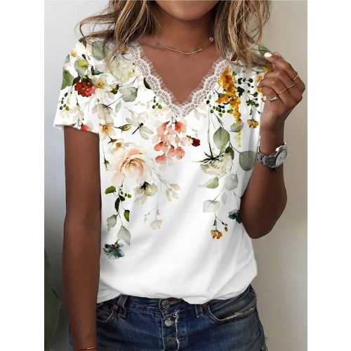 Lace Casual Jersey Floral T-Shirt