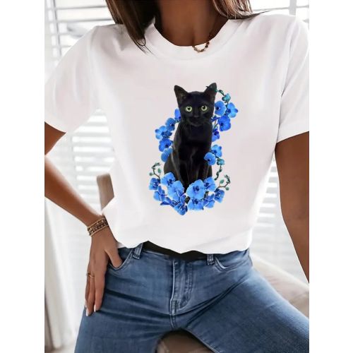 Loose Cotton Cat Casual T-Shirt