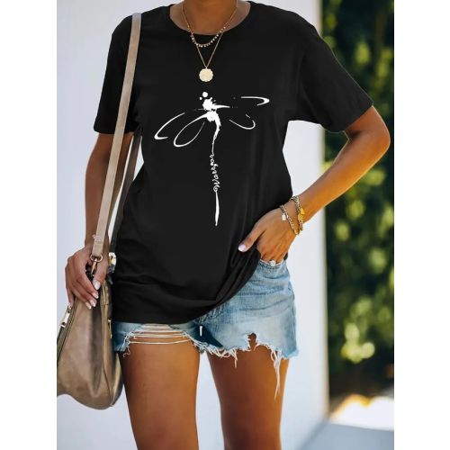 Crew Neck Loose Casual Dragonfly T-Shirt