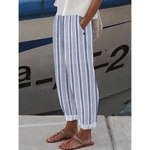 Casual Basic Striped Straight Pants With Pockets