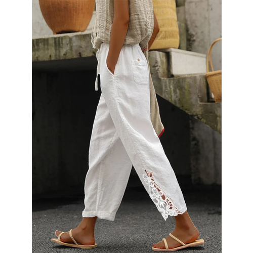 Linen Plain Cotton And Linen Lace Pants