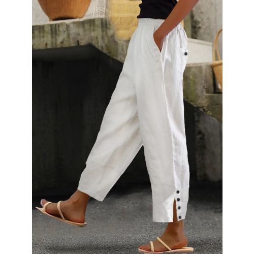 Loose Buttoned Cotton And Linen Linen Pants