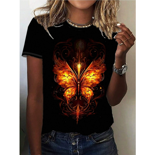 Casual Crew Neck Butterfly T-Shirt