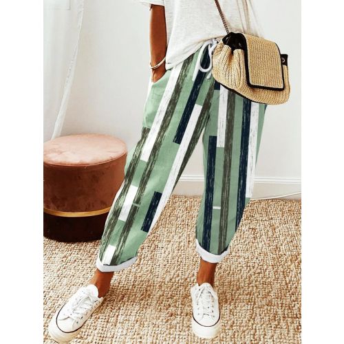 Loose Abstract Stripes Drawstring Casual Pants